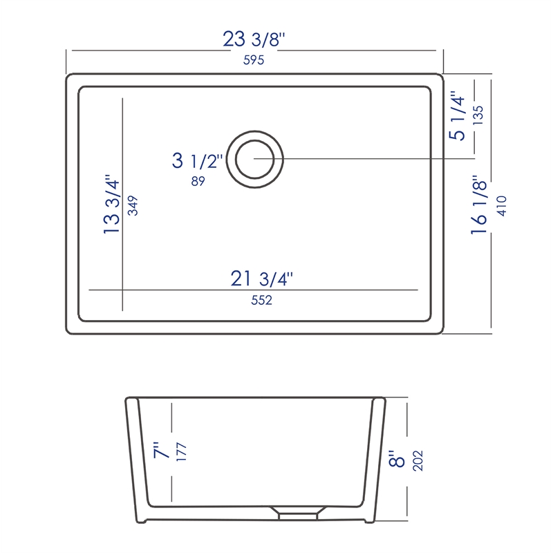 ALFI brand AB503UM-W 24 inch White Single Bowl Fireclay Undermount Kitchen Sink