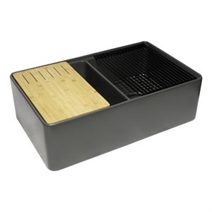 ALFI brand ABFS3320D-GM Grey Workstation 33&quot x 20&quot Double Bowl Fireclay Sink