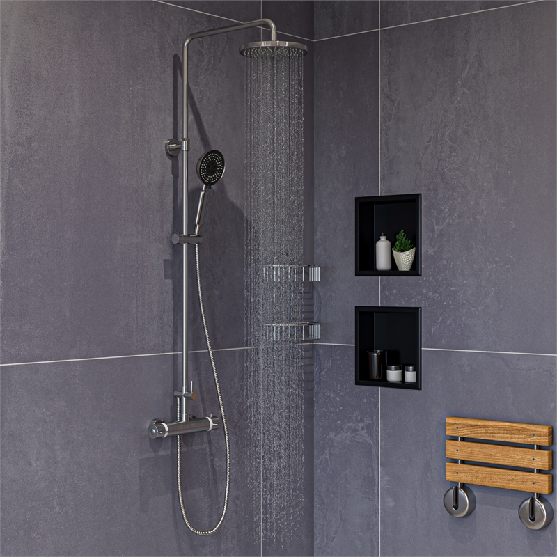ALFI brand AB2867-BN Brushed Nickel Round Style Thermostatic Exposed Shower Set