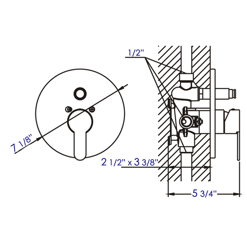 ALFI brand AB3101-BN Shower Valve Mixer with Rounded Lever Handle and Diverter