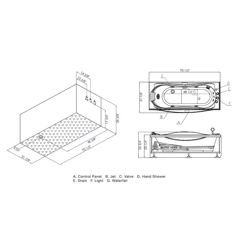 EAGO AM189ETL-R 6 ft Left Drain White Acrylic Whirlpool Bathtub w Fixtures