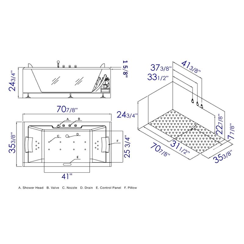 EAGO AM196ETL 6 ft Clear Rectangular White Acrylic Whirlpool Bathtub for Two