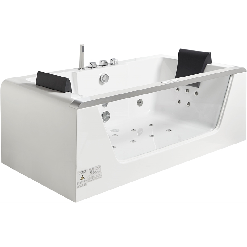EAGO AM196ETL 6 ft Clear Rectangular White Acrylic Whirlpool Bathtub for Two