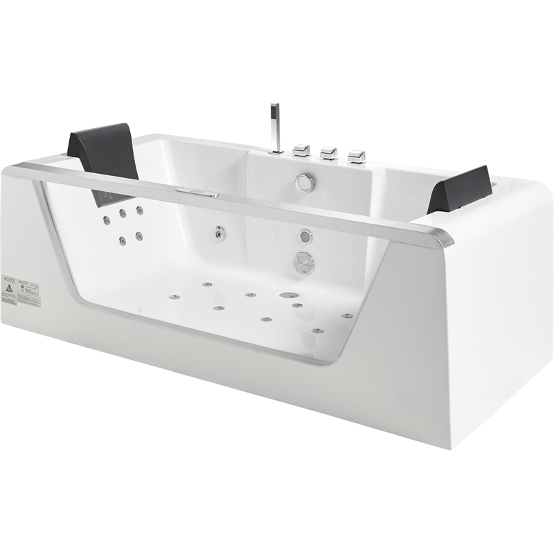 EAGO AM196ETL 6 ft Clear Rectangular White Acrylic Whirlpool Bathtub for Two
