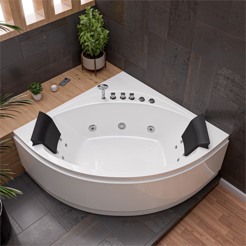 EAGO AM200 5' White Acrylic Rounded Corner Whirlpool Bath Tub with Fixtures