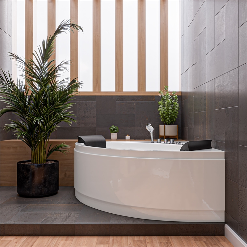 EAGO AM200 5' White Acrylic Rounded Corner Whirlpool Bath Tub with Fixtures