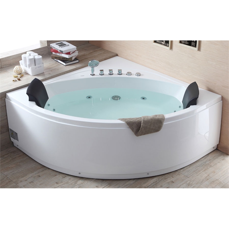 EAGO AM200 5' White Acrylic Rounded Corner Whirlpool Bath Tub with Fixtures