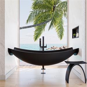 ALFI brand HammockTub2-BM Black Matte 71&quot Solid Surface Resin Suspended Wall Mounted Hammock Bathtub