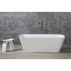 ALFI brand AB9952 67&quot White Rectangular Solid Surface Smooth Resin Soaking Bathtub