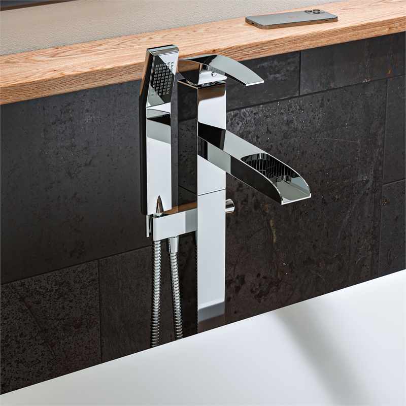 ALFI brand AB2843-PC Chrome Single Hole Floor Mounted Waterfall Tub Filler