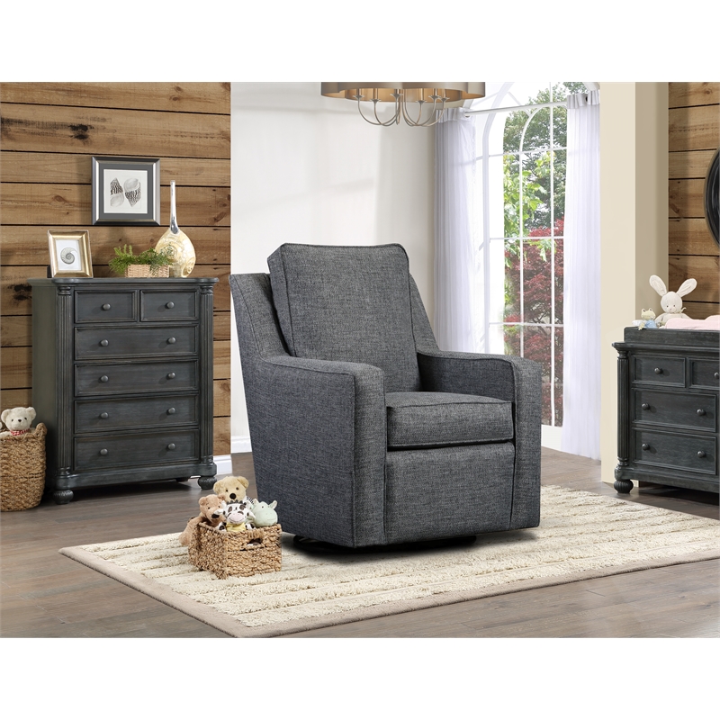 The 1st Chair Miley Swivel Glider with Brushed Graphite Fabric - Made In USA