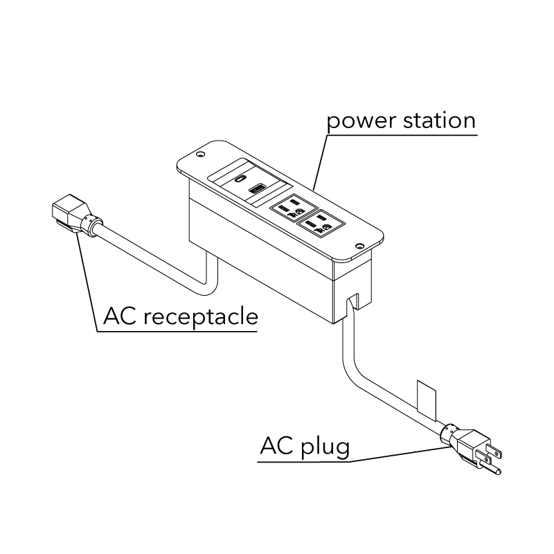 Raffel Systems 120V(x2) USB-A & USB-C PD Power Station w/ Extension Cord - Black