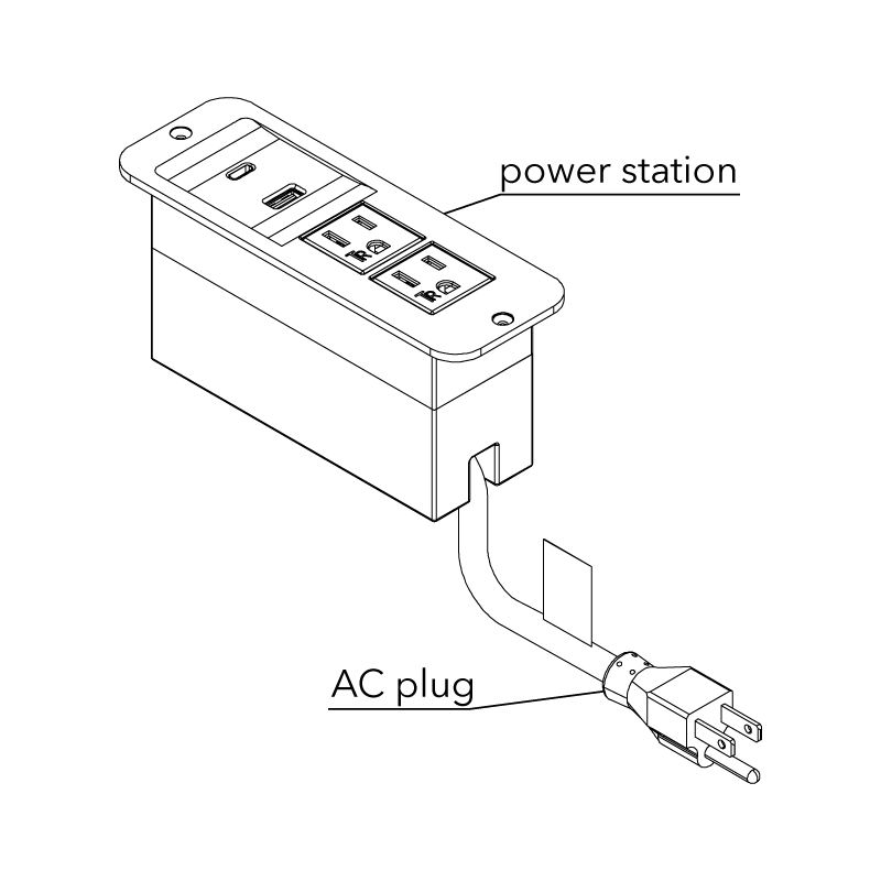 Raffel Systems 120V (x2)  USB-A & USB-C PD Power Station - Black