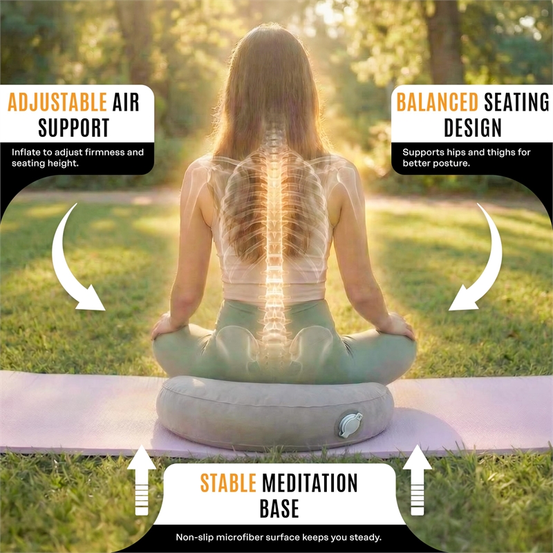 Brightspot Round Air Meditator Inflatable Travel Cushion in Light Gray