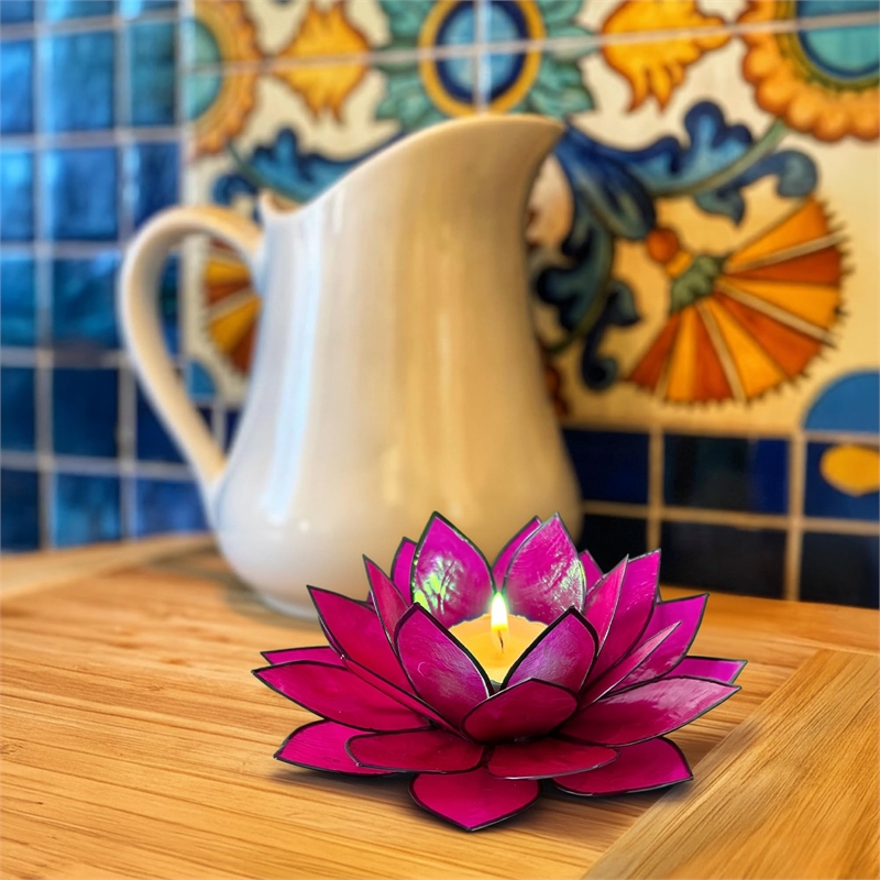 Brightspot Moonshadow Capiz Shell Tea Light Holder in Pink