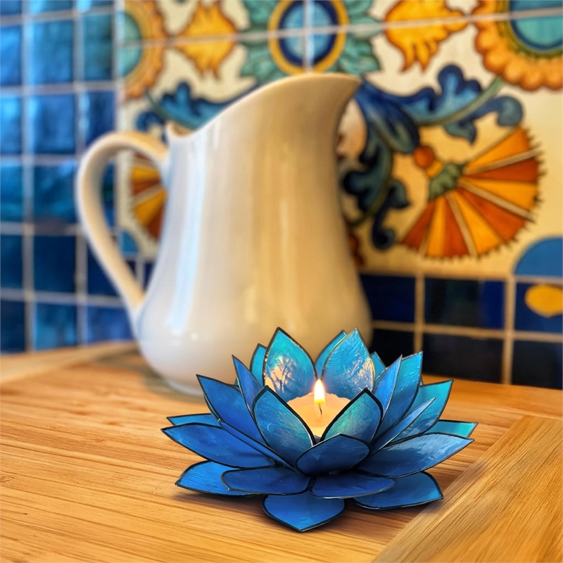 Brightspot Moonshadow Capiz Shell Tea Light Holder in Blue