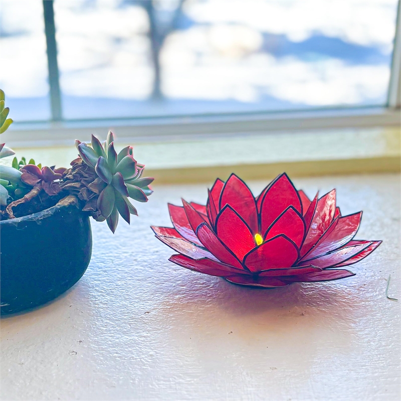 Brightspot Moonshadow Capiz Shell Tea Light Holder in Red