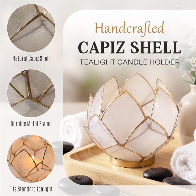 Brightspot Blooming Lotus Capiz Shell Tea Light Holder in Natural