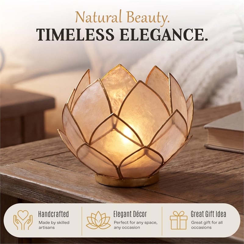 Brightspot Blooming Lotus Capiz Shell Tea Light Holder in Natural