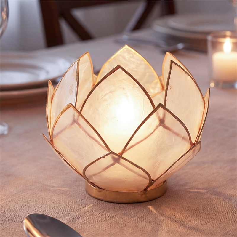 Brightspot Blooming Lotus Capiz Shell Tea Light Holder in Natural