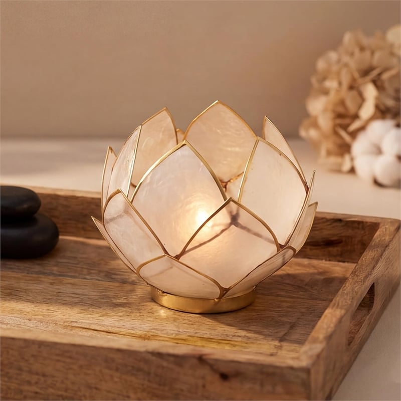 Brightspot Blooming Lotus Capiz Shell Tea Light Holder in Natural