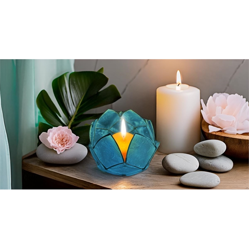 Brightspot Blooming Lotus Capiz Shell Tea Light Holder in Blue