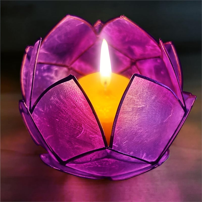 Brightspot Blooming Lotus Capiz Shell Tea Light Holder in Purple