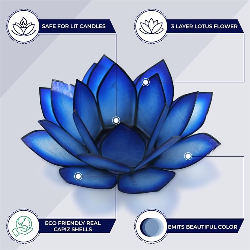 OM Gallery Capiz Shell Lotus Tea Light Holder in Blue