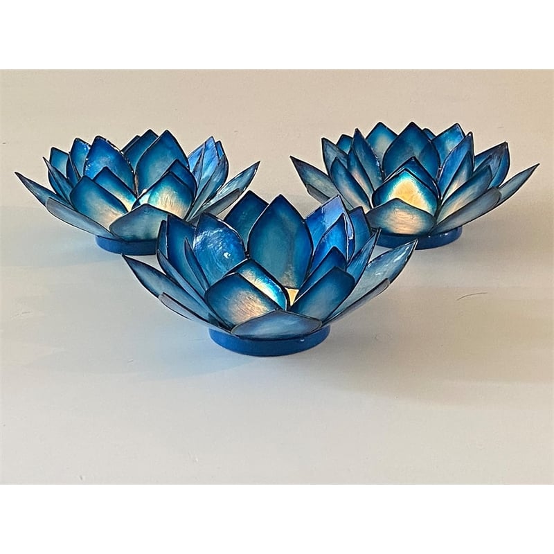 OM Gallery Capiz Shell Lotus Tea Light Holder in Blue