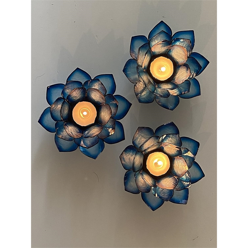 OM Gallery Capiz Shell Lotus Tea Light Holder in Blue