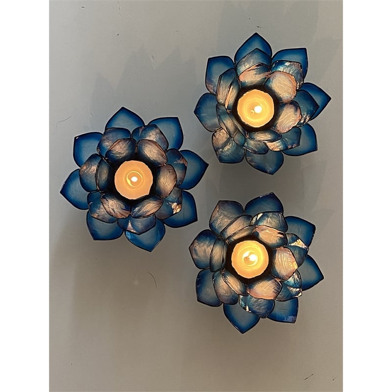 OM Gallery Capiz Shell Lotus Tea Light Holder in Blue