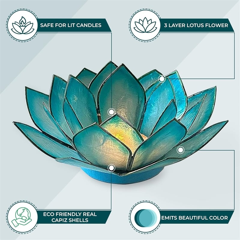 OM Gallery Capiz Shell Lotus Tea Light Holder in Light Blue