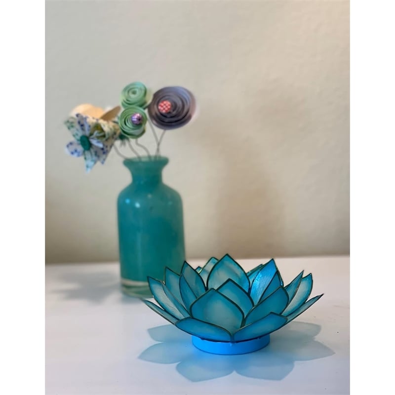 OM Gallery Capiz Shell Lotus Tea Light Holder in Light Blue