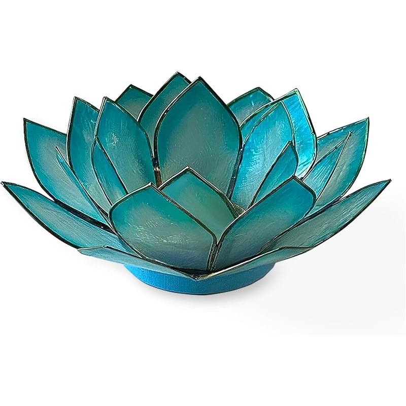 OM Gallery Capiz Shell Lotus Tea Light Holder in Light Blue