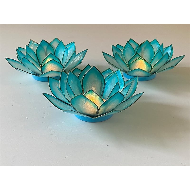 OM Gallery Capiz Shell Lotus Tea Light Holder in Light Blue