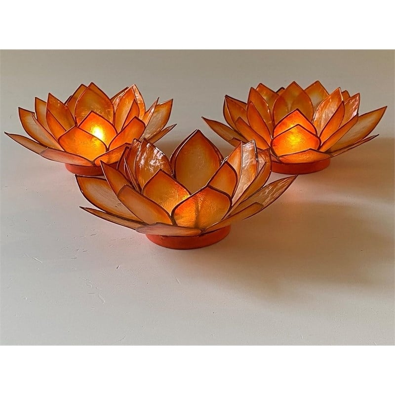 OM Gallery Capiz Shell Lotus Tea Light Holder in Orange