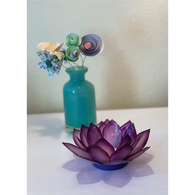 OM Gallery Capiz Shell Lotus Tea Light Holder in Purple