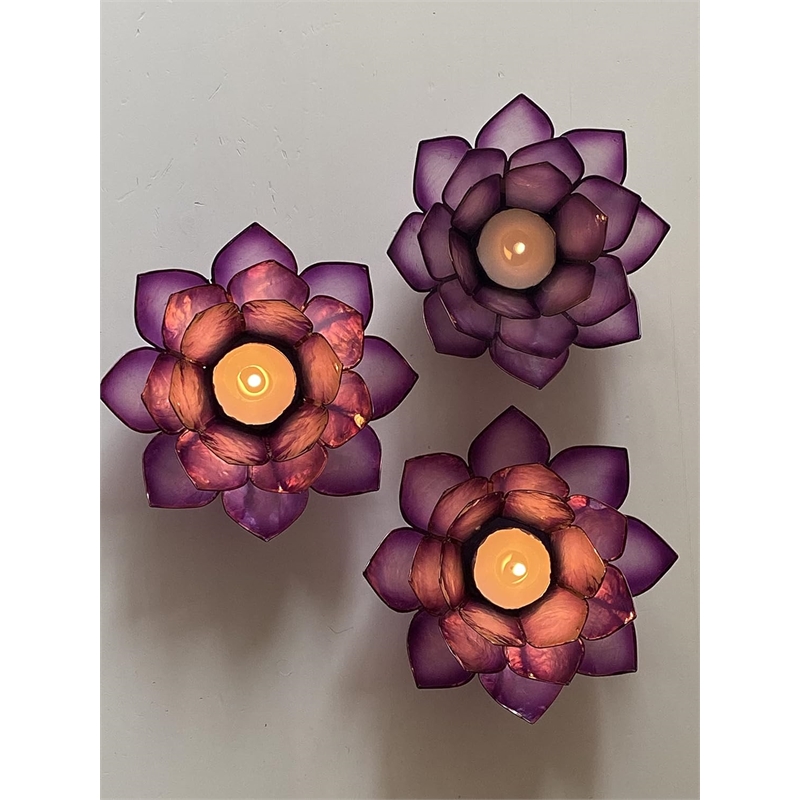 OM Gallery Capiz Shell Lotus Tea Light Holder in Purple