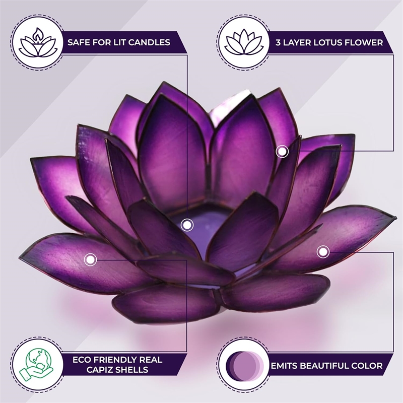 OM Gallery Capiz Shell Lotus Tea Light Holder in Purple