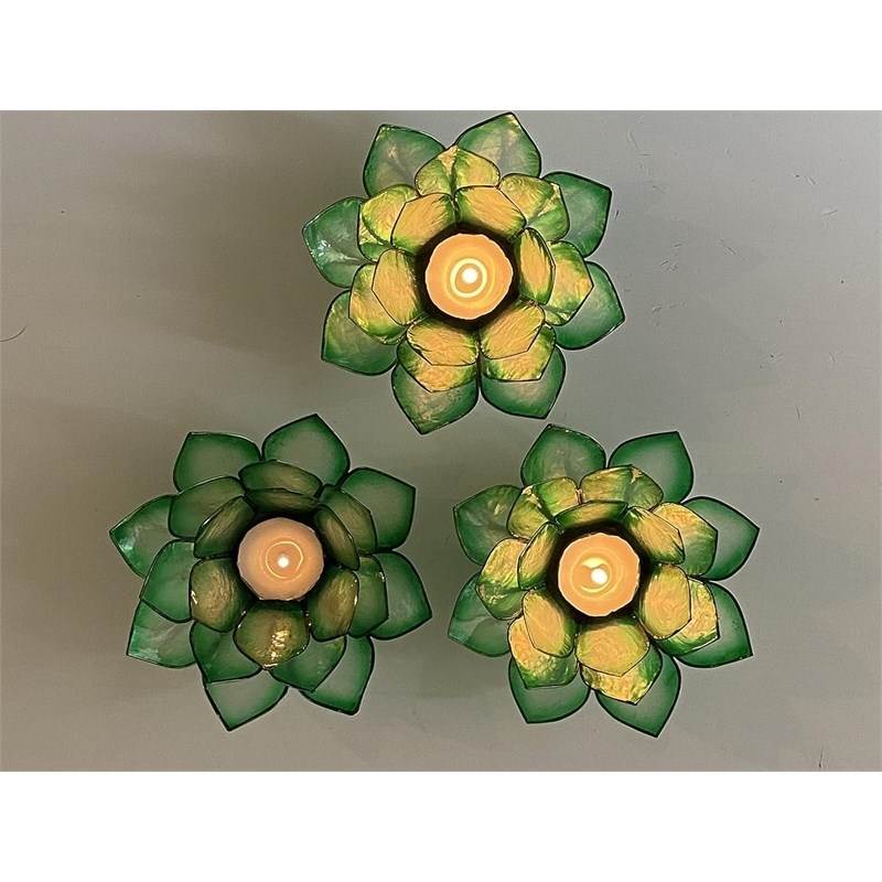 OM Gallery Capiz Shell Lotus Tea Light Holder in Green