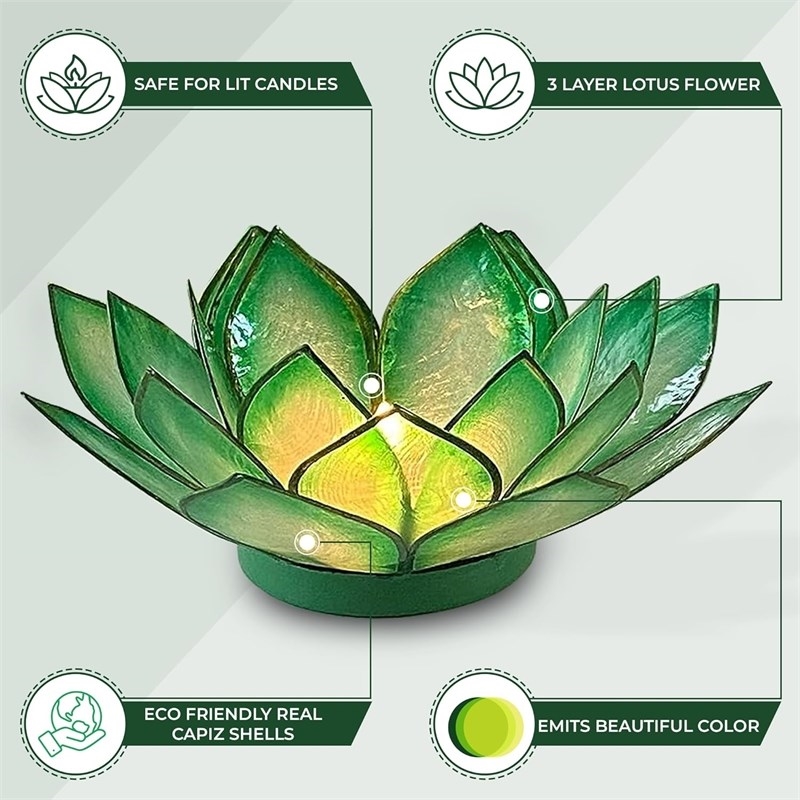 OM Gallery Capiz Shell Lotus Tea Light Holder in Green