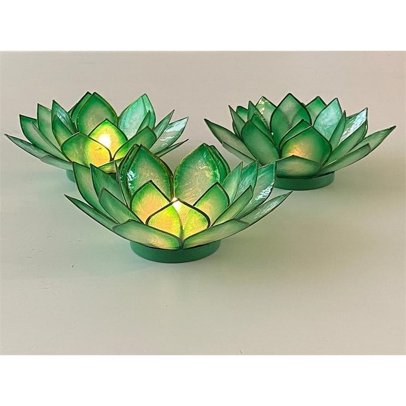 OM Gallery Capiz Shell Lotus Tea Light Holder in Green
