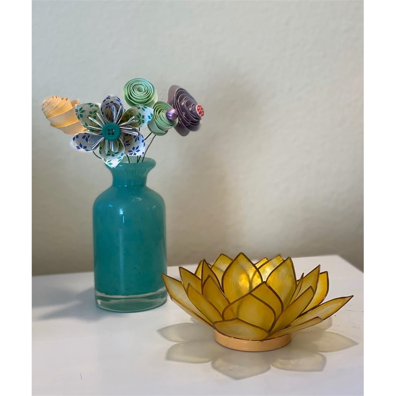 OM Gallery Capiz Shell Lotus Tea Light Holder in Yellow