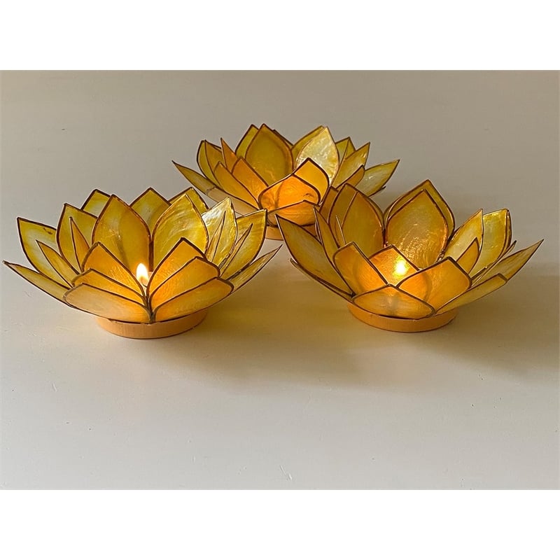 OM Gallery Capiz Shell Lotus Tea Light Holder in Yellow