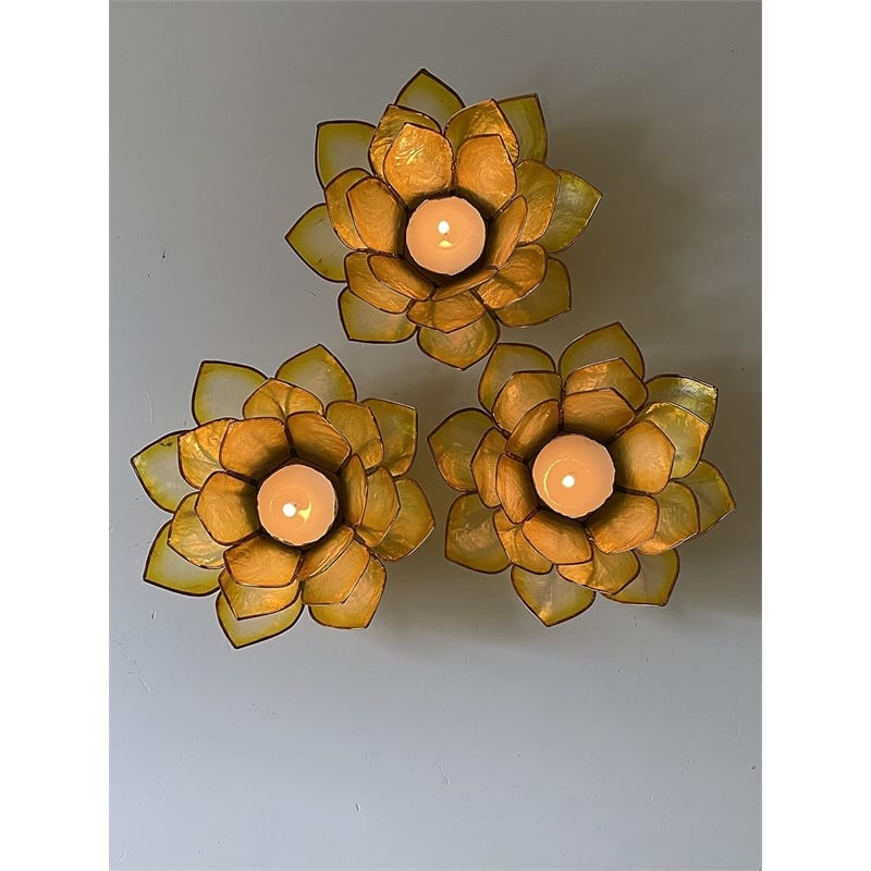 OM Gallery Capiz Shell Lotus Tea Light Holder in Yellow