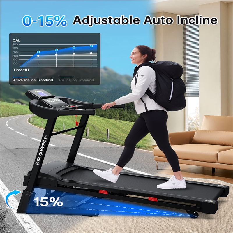 FYC Heavy Duty Foldable  3.5 HP Treadmill w/ Incline & Bluetooth in Black