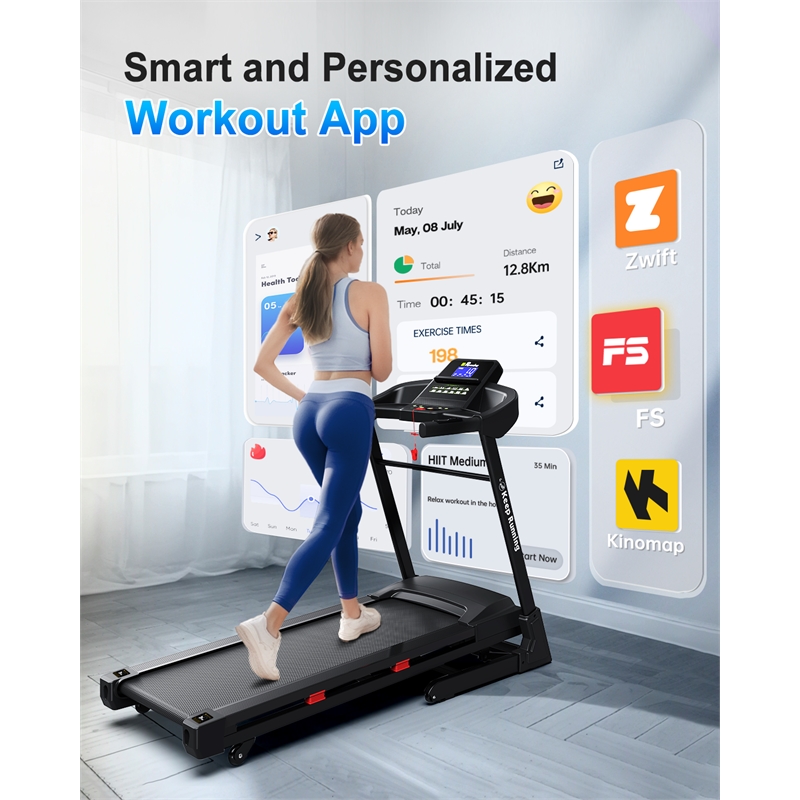 FYC Heavy Duty Foldable  3.5 HP Treadmill w/ Incline & Bluetooth in Black