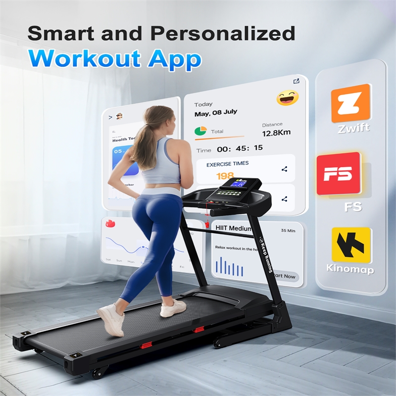 FYC Heavy Duty Foldable  3.5 HP Treadmill w/ Incline & Bluetooth in Black