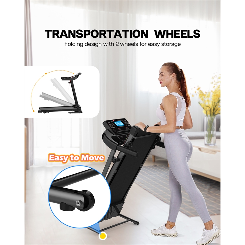 FYC Portable Electric 2.5HP Folding Treadmills w/ Bluetooth & Incline in Balck