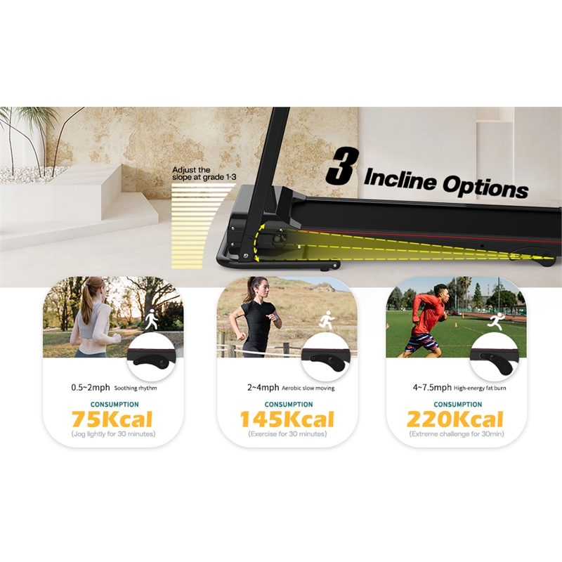 FYC Portable Electric 2.5HP Folding Treadmills w/ Bluetooth & Incline in Balck